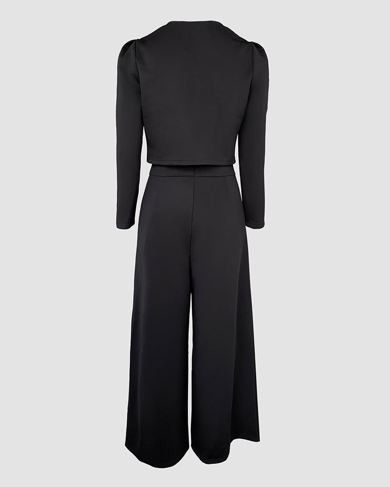Square-Neck Jumpsuit with Wide Leg and Zip Back - Black