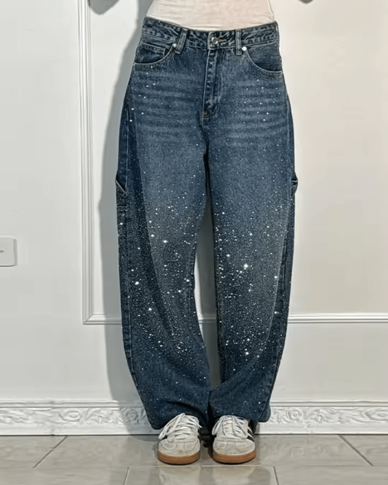 Women's retro flare pants with shimmer finish