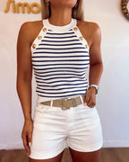 Striped Halter Knit Tank with Contrast Binding