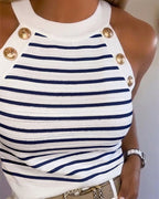 Striped Halter Knit Tank with Contrast Binding