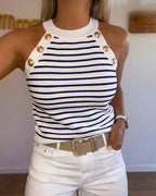 Striped Halter Knit Tank with Contrast Binding