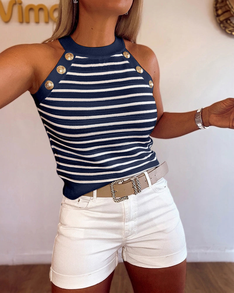 Striped Halter Knit Tank with Contrast Binding