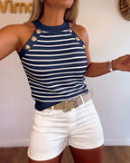 Striped Halter Knit Tank with Contrast Binding
