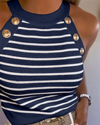 Striped Halter Knit Tank with Contrast Binding