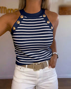 Striped Halter Knit Tank with Contrast Binding