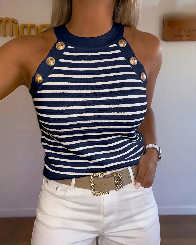 Striped Halter Knit Tank with Contrast Binding