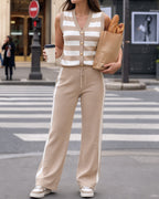 Striped Knit Tank and Side-Stripe Trouser Two-Piece - Khaki