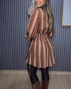 Striped Shirt Dress with Button Front and Shirred Waist