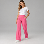 Women's high waisted wide-leg pants on a model, angled front view