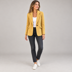 Women's lightweight breathable blazer on a model, front view