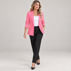 Women's lightweight slim fit blazer with set-in sleeves on a model, walking pose