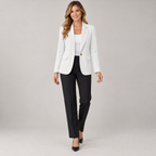 Women's wrinkle free formal blazer on a model, front view