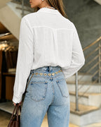 Textured Jacquard Blouse with Button Front in White - White