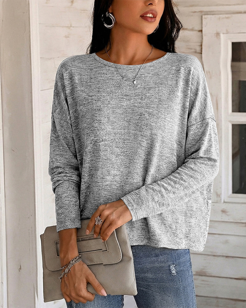 Twist-Back Knit Top with Lace Panel and Long Sleeves