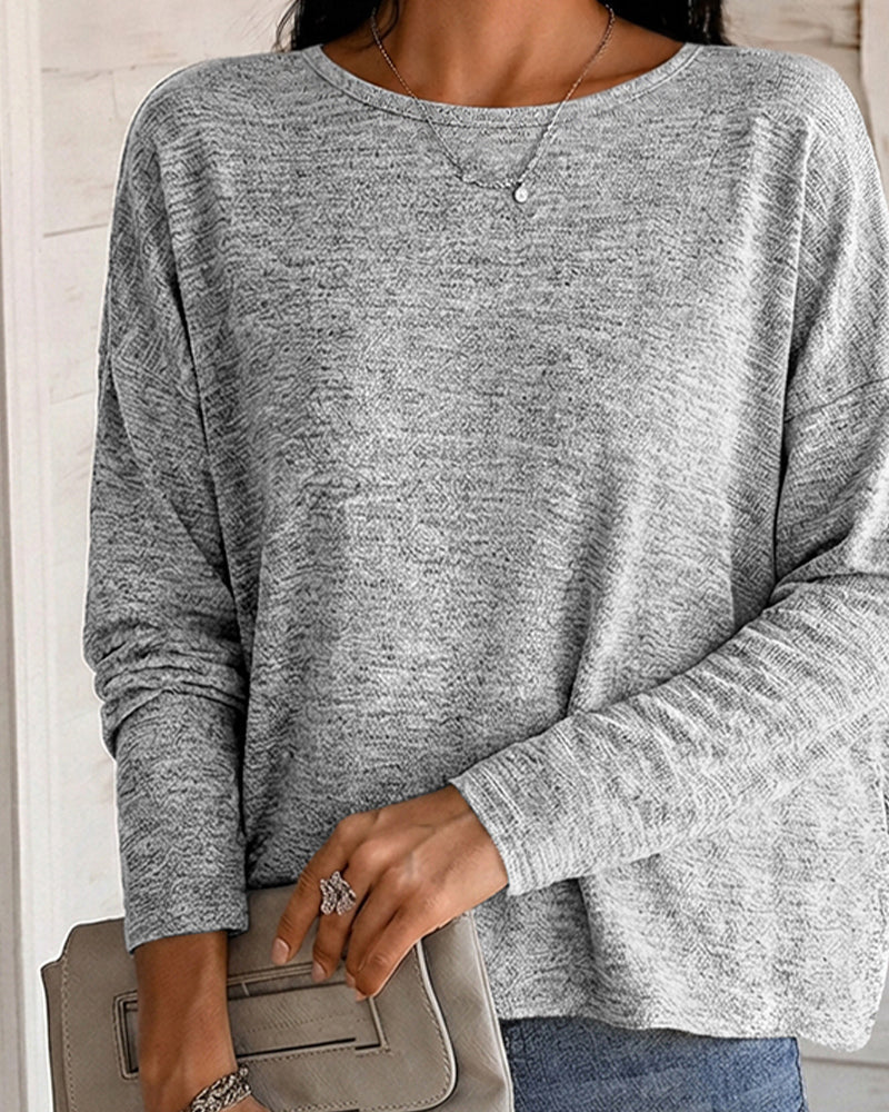 Twist-Back Knit Top with Lace Panel and Long Sleeves