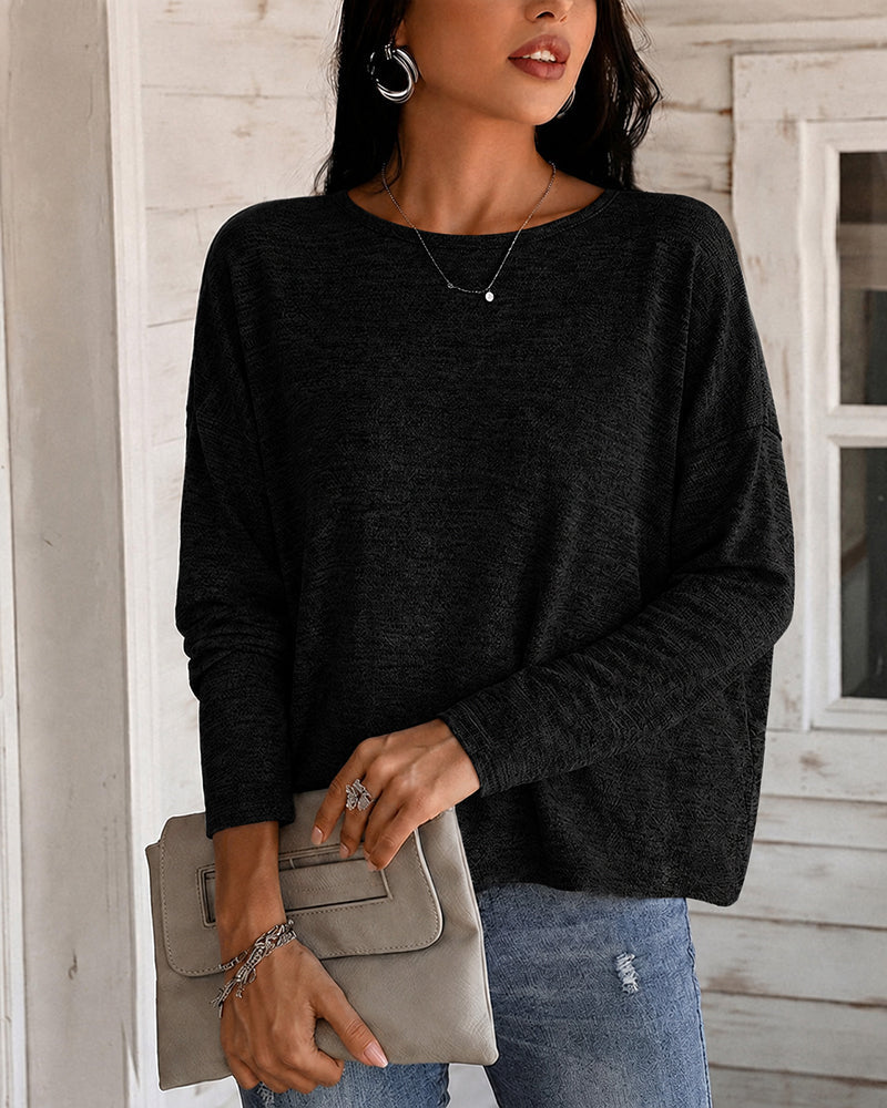 Twist-Back Knit Top with Lace Panel and Long Sleeves