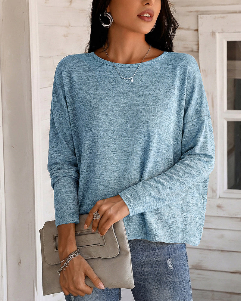 Twist-Back Knit Top with Lace Panel and Long Sleeves