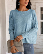Twist-Back Knit Top with Lace Panel and Long Sleeves