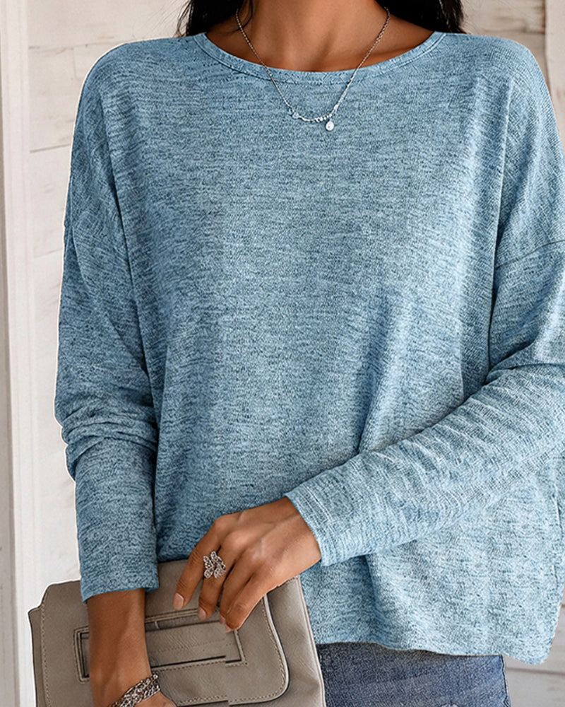 Twist-Back Knit Top with Lace Panel and Long Sleeves