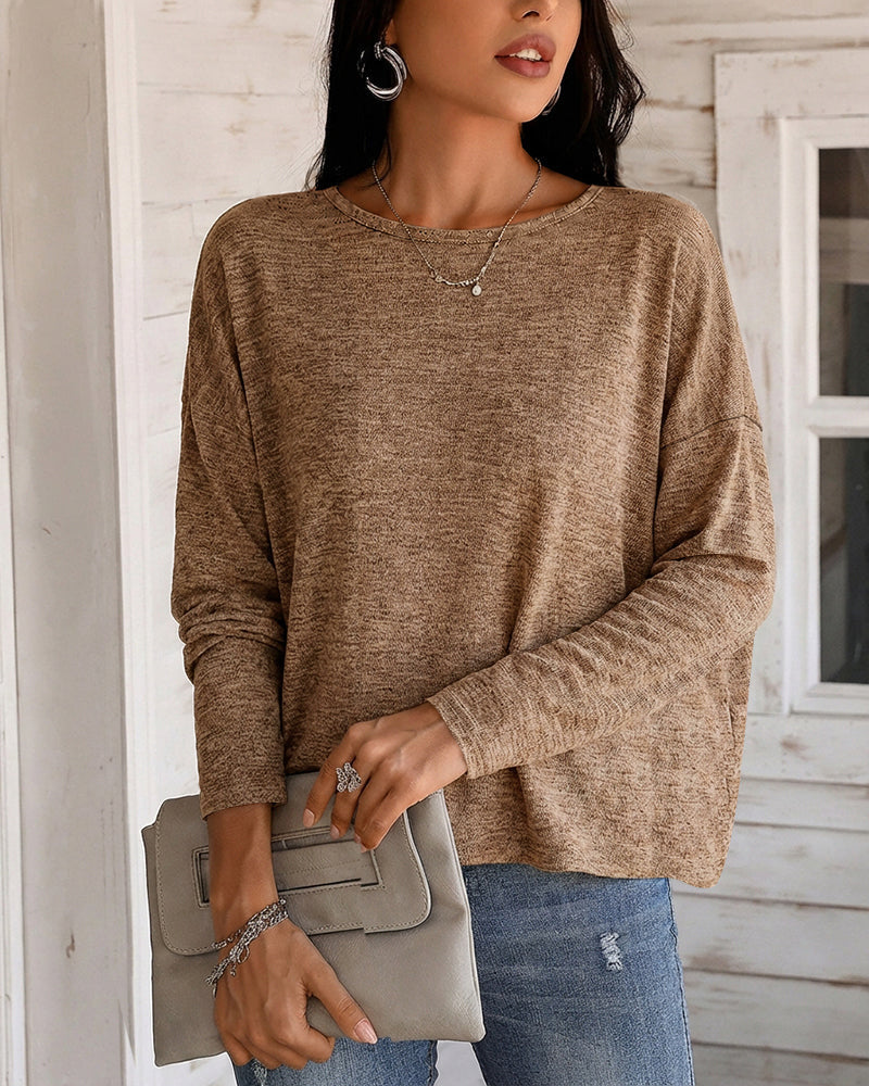 Twist-Back Knit Top with Lace Panel and Long Sleeves