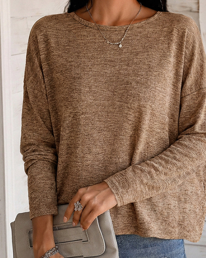 Twist-Back Knit Top with Lace Panel and Long Sleeves