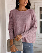 Twist-Back Knit Top with Lace Panel and Long Sleeves