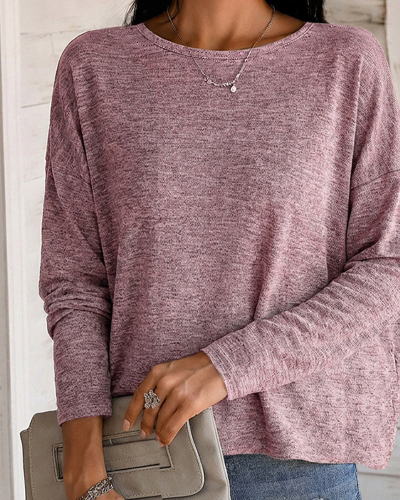Twist-Back Knit Top with Lace Panel and Long Sleeves