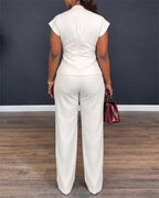 Twist-Front Top and High-Waisted Straight Trouser Set