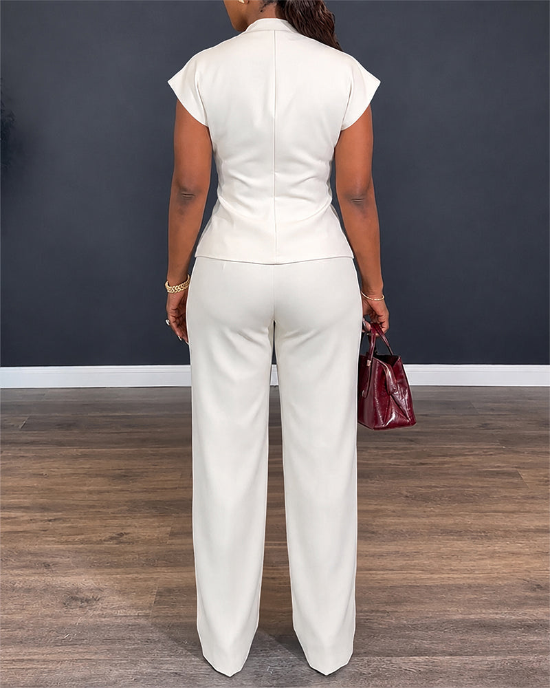 Twist-Front Top and High-Waisted Straight Trouser Set