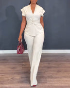 Twist-Front Top and High-Waisted Straight Trouser Set