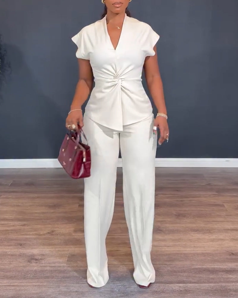 Twist-Front Top and High-Waisted Straight Trouser Set
