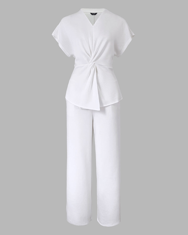 Twist-Front Top and High-Waisted Straight Trouser Set