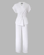 Twist-Front Top and High-Waisted Straight Trouser Set