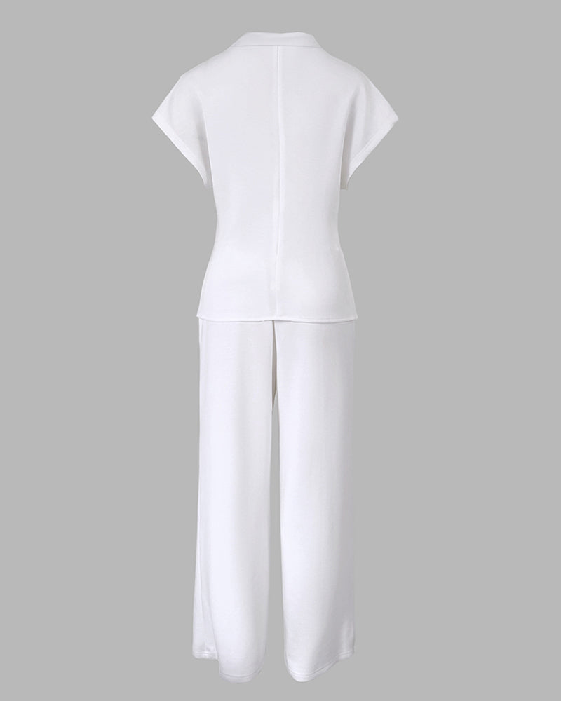 Twist-Front Top and High-Waisted Straight Trouser Set