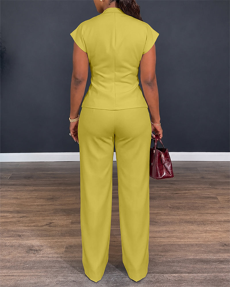 Twist-Front Top and High-Waisted Straight Trouser Set