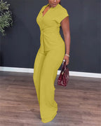 Twist-Front Top and High-Waisted Straight Trouser Set