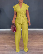 Twist-Front Top and High-Waisted Straight Trouser Set