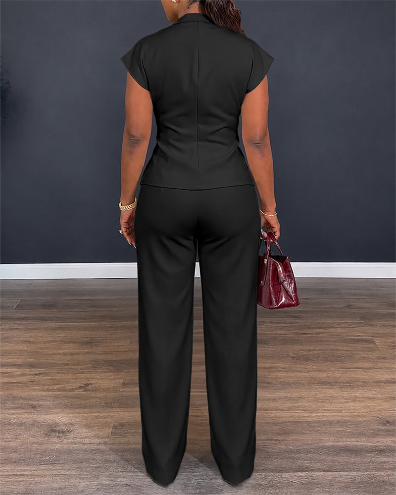 Twist-Front Top and High-Waisted Straight Trouser Set
