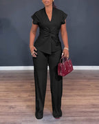 Twist-Front Top and High-Waisted Straight Trouser Set