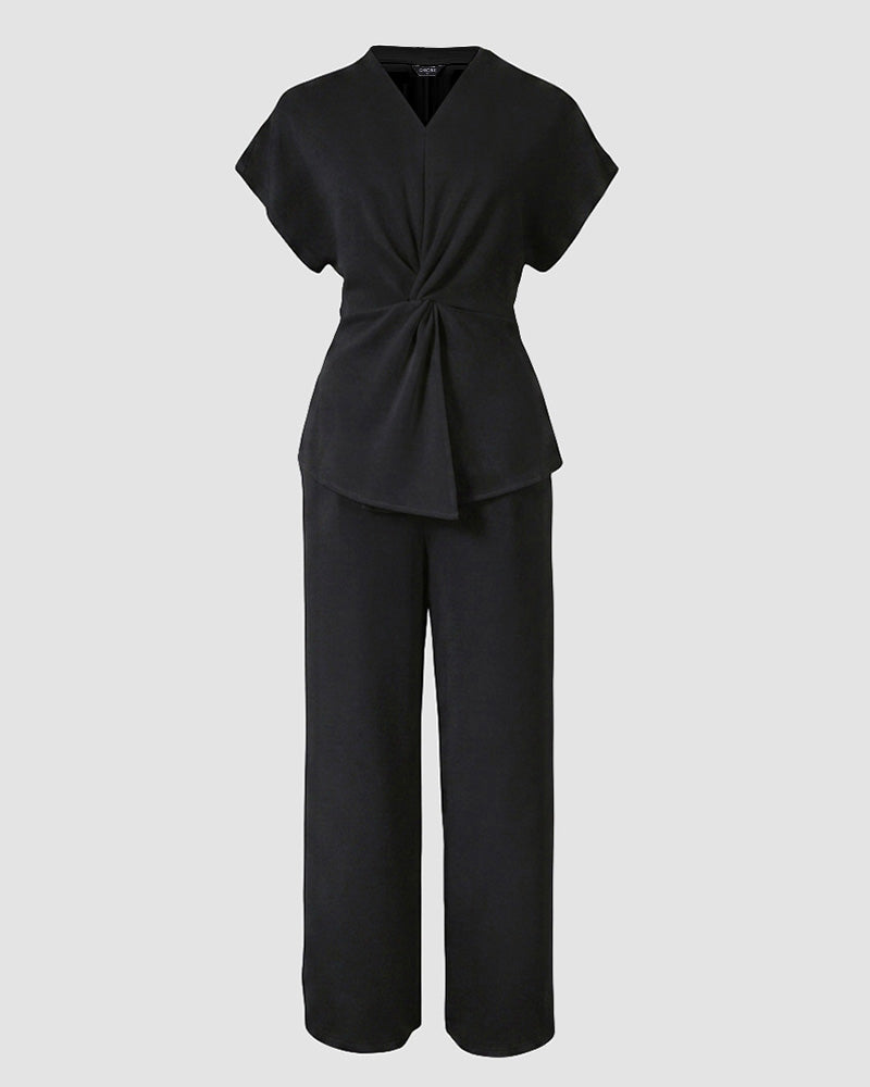 Twist-Front Top and High-Waisted Straight Trouser Set