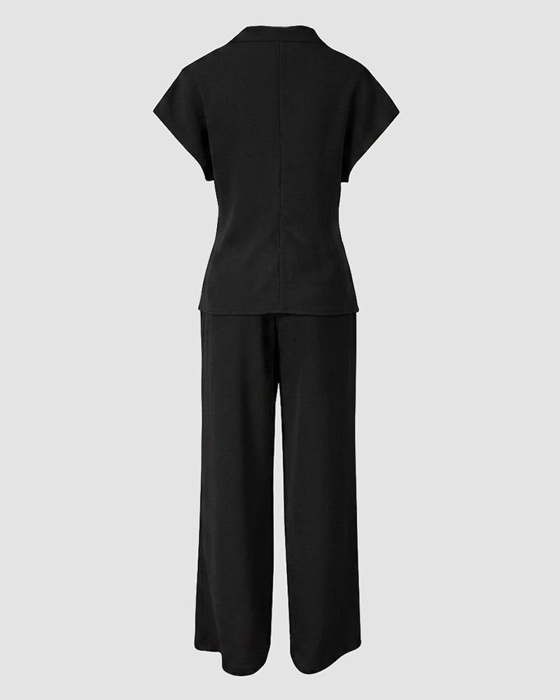 Twist-Front Top and High-Waisted Straight Trouser Set