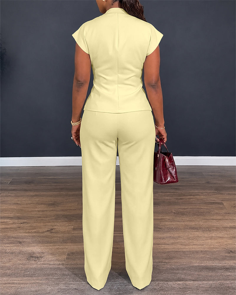 Twist-Front Top and High-Waisted Straight Trouser Set