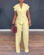 Twist-Front Top and High-Waisted Straight Trouser Set