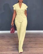 Twist-Front Top and High-Waisted Straight Trouser Set