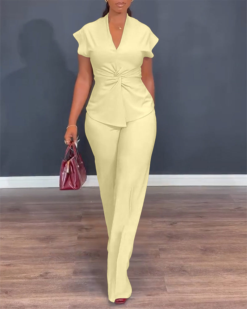 Twist-Front Top and High-Waisted Straight Trouser Set