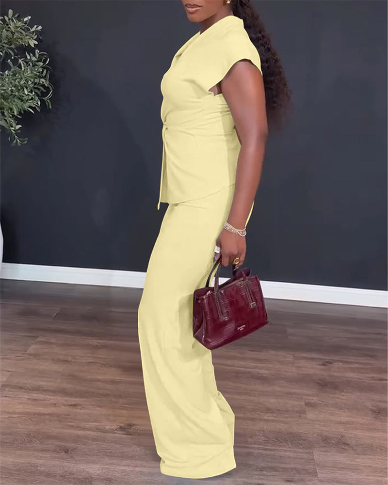 Twist-Front Top and High-Waisted Straight Trouser Set