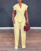 Twist-Front Top and High-Waisted Straight Trouser Set
