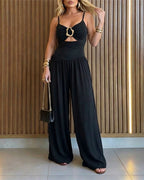 Wide-Leg Jumpsuit with Gold Ring and Open Back