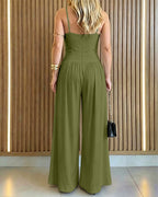 Wide-Leg Jumpsuit with Gold Ring and Open Back