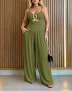 Wide-Leg Jumpsuit with Gold Ring and Open Back